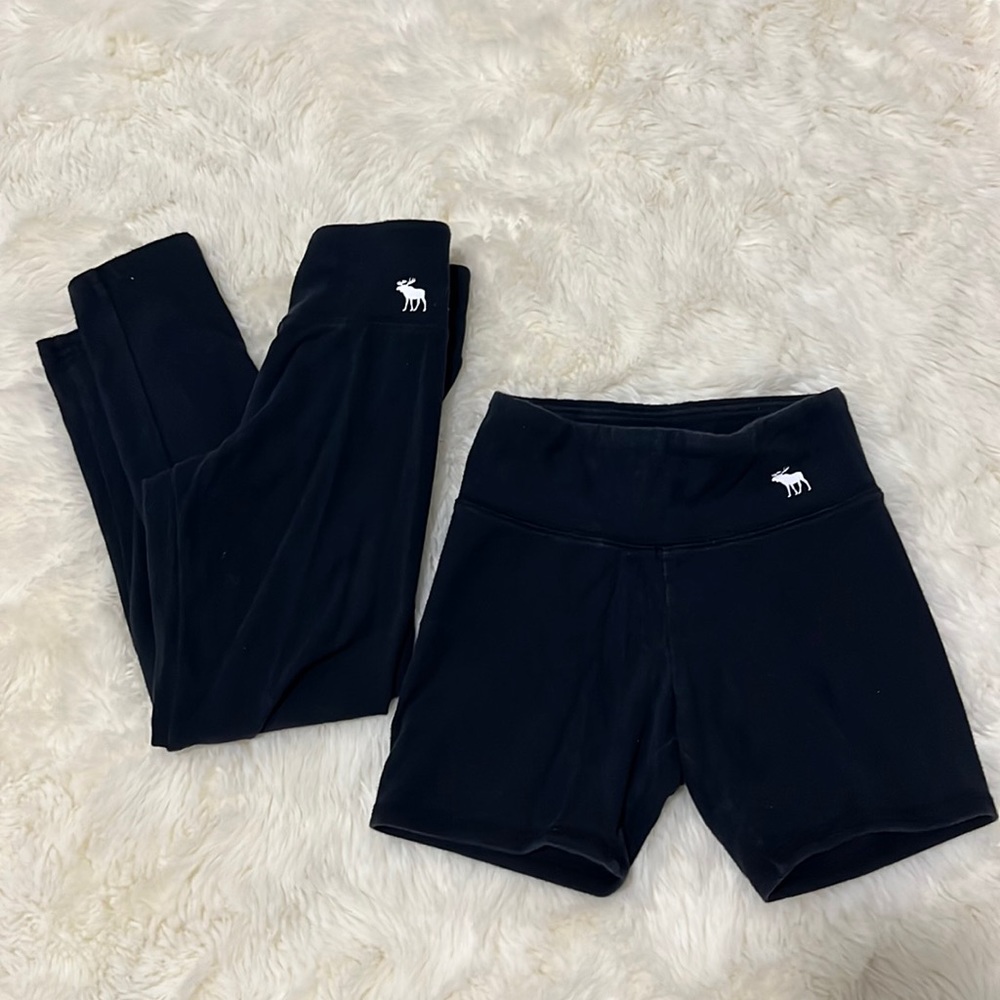 Abercrombie girls black leggings and biker short set size 5/6